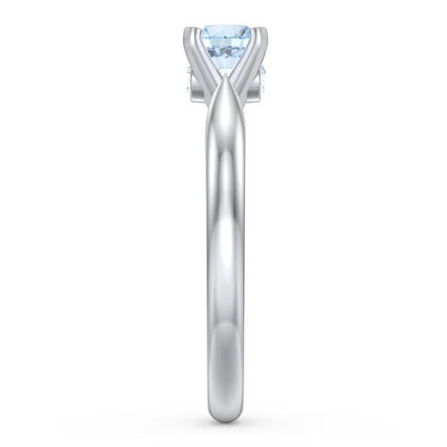 1/2 ct. Round Gemstone Peek-A-Boo Engagement Ring with Tapered Band – Sterling Silver with Aquamarine