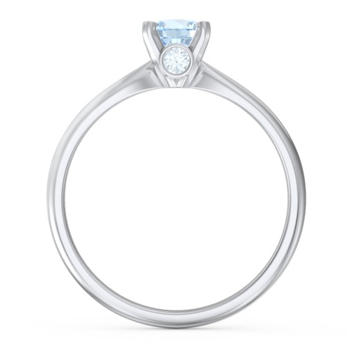 1/2 ct. Round Gemstone Peek-A-Boo Engagement Ring with Tapered Band – Sterling Silver with Aquamarine