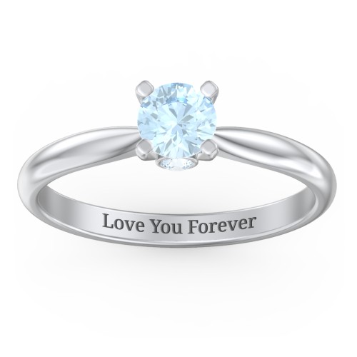 1/2 ct. Round Gemstone Peek-A-Boo Engagement Ring with Tapered Band – Sterling Silver with Aquamarine