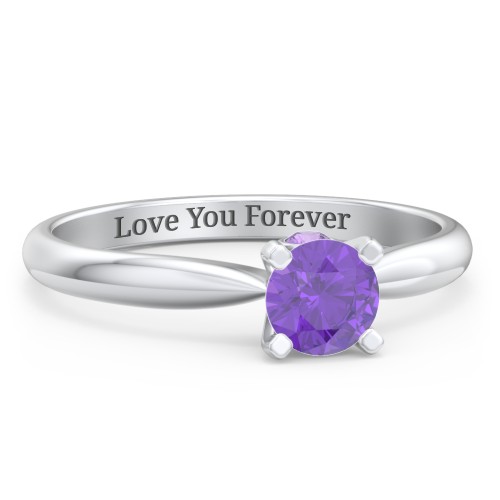 1/2 ct. Round Gemstone Peek-A-Boo Engagement Ring with Tapered Band – Sterling Silver with Amethyst