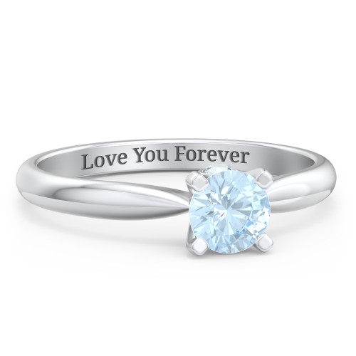 1/2 ct. Round Gemstone Peek-A-Boo Engagement Ring with Tapered Band – Sterling Silver with Aquamarine