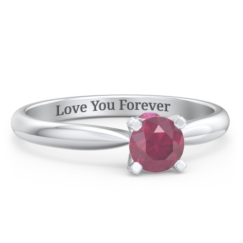 1/2 ct. Round Gemstone Peek-A-Boo Engagement Ring with Tapered Band – Sterling Silver with Ruby