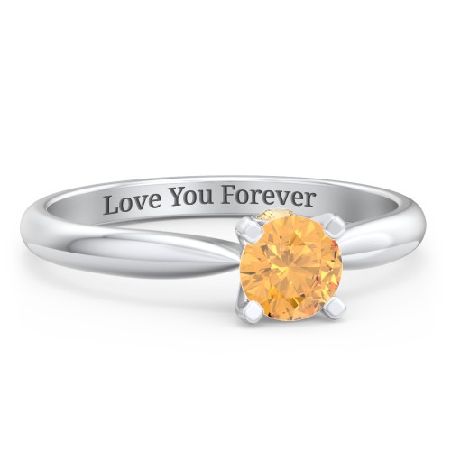 1/2 ct. Round Gemstone Peek-A-Boo Engagement Ring with Tapered Band – Sterling Silver with Citrine