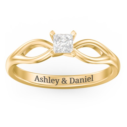 1/4 ct. Princess Gemstone Split Engagement Ring – 14K Yellow Gold with White Premium Zirconia