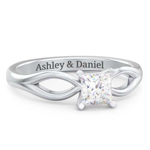 1/2 ct. Princess Gemstone Split Engagement Ring – Sterling Silver with White Premium Zirconia