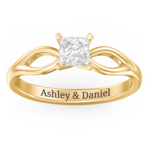 1/2 ct. Princess Gemstone Split Engagement Ring – 10K Yellow Gold with White Premium Zirconia