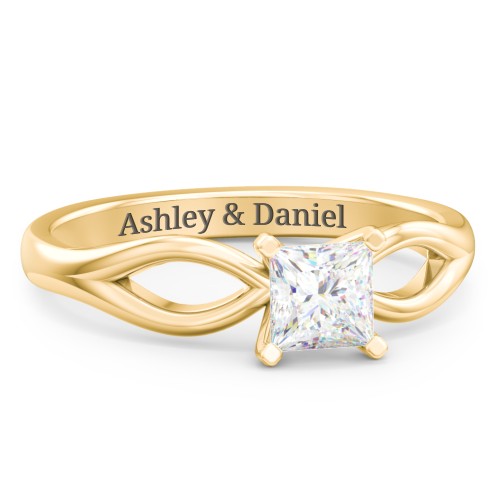 1/2 ct. Princess Gemstone Split Engagement Ring – 10K Yellow Gold with White Premium Zirconia