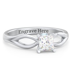 1/2 ct. Princess Gemstone Split Peek-A-Boo Engagement Ring in 925 Sterling Silver with White Premium Zirconia and Blue Topaz