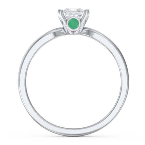 1/2 ct. Princess Gemstone Split Peek-A-Boo Engagement Ring – Sterling Silver with White Premium Zirconia and Emerald