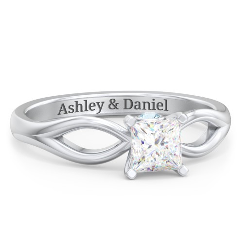 1/2 ct. Princess Gemstone Split Peek-A-Boo Engagement Ring – Sterling Silver with White Premium Zirconia and Blue Topaz