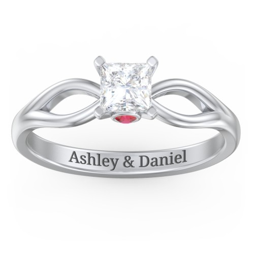 1/2 ct. Princess Gemstone Split Peek-A-Boo Engagement Ring – Sterling Silver with White Premium Zirconia and Garnet