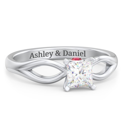 1/2 ct. Princess Gemstone Split Peek-A-Boo Engagement Ring – 10K White Gold with White Premium Zirconia and Garnet