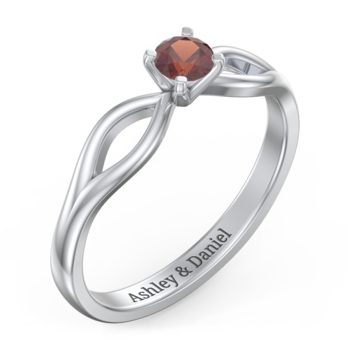 1/4 ct. Round Gemstone Split Engagement Ring – Sterling Silver with Garnet