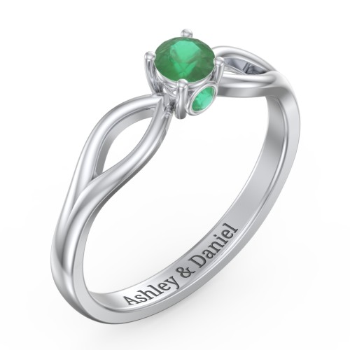1/4 ct. Round Gemstone Split Peek-A-Boo Engagement Ring – Sterling Silver with Emerald