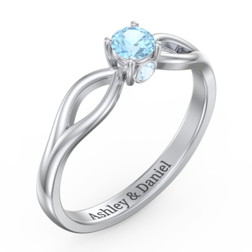 1/4 ct. Round Gemstone Split Peek-A-Boo Engagement Ring – Sterling Silver with Blue Topaz