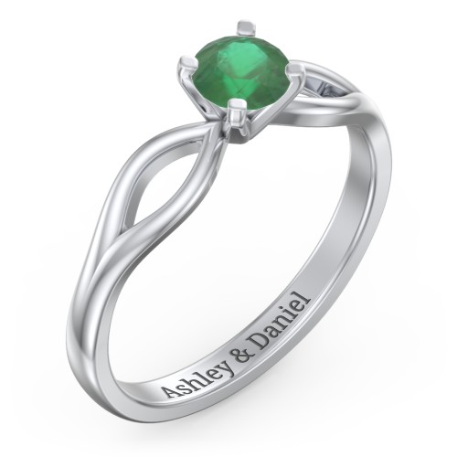 1/2 ct. Round Gemstone Split Engagement Ring – Sterling Silver with Emerald