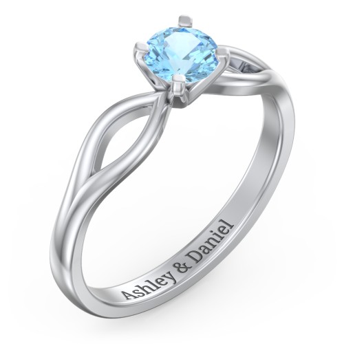 1/2 ct. Round Gemstone Split Engagement Ring – Sterling Silver with Blue Topaz