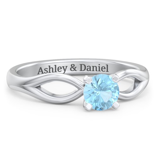 1/2 ct. Round Gemstone Split Engagement Ring – Sterling Silver with Blue Topaz