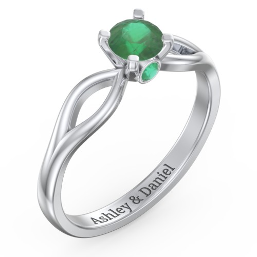 1/2 ct. Round Gemstone Split Peek-A-Boo Engagement Ring – Sterling Silver with Emerald