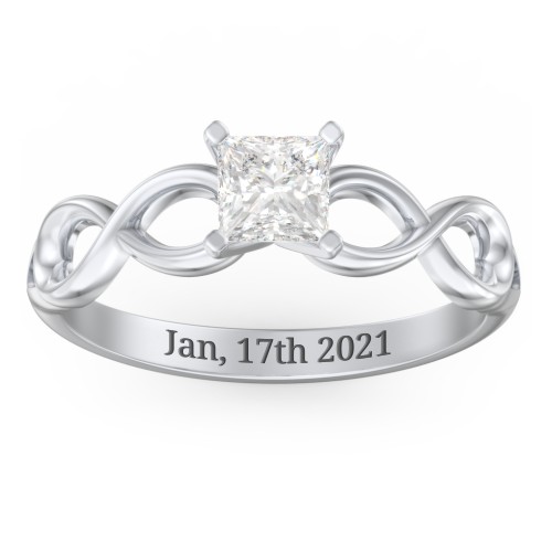 1/2 ct. Princess Gemstone Infinity Engagement Ring – 10K White Gold with White Premium Zirconia