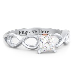 1/2 ct. Princess Gemstone Infinity Peek-A-Boo Engagement Ring in 925 Sterling Silver with White Premium Zirconia and Garnet