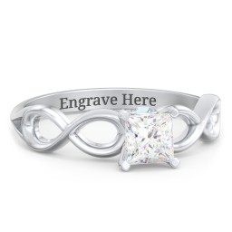 1/2 ct. Princess Gemstone Infinity Peek-A-Boo Engagement Ring in 925 Sterling Silver with White Premium Zirconia and Blue Topaz