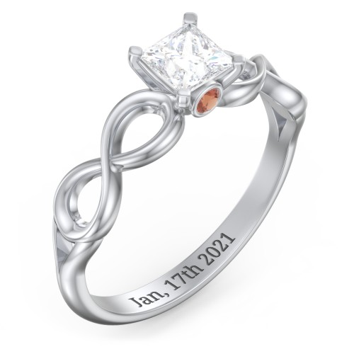 1/2 ct. Princess Gemstone Infinity Peek-A-Boo Engagement Ring – Sterling Silver with White Premium Zirconia and Garnet