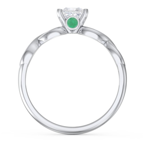 1/2 ct. Princess Gemstone Infinity Peek-A-Boo Engagement Ring – Sterling Silver with White Premium Zirconia and Emerald