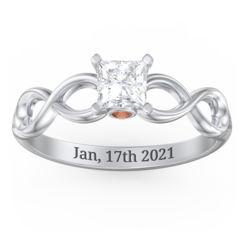 1/2 ct. Princess Gemstone Infinity Peek-A-Boo Engagement Ring – Sterling Silver with White Premium Zirconia and Garnet