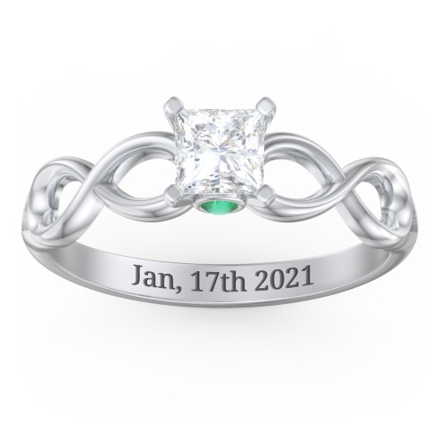 1/2 ct. Princess Gemstone Infinity Peek-A-Boo Engagement Ring – Sterling Silver with White Premium Zirconia and Emerald