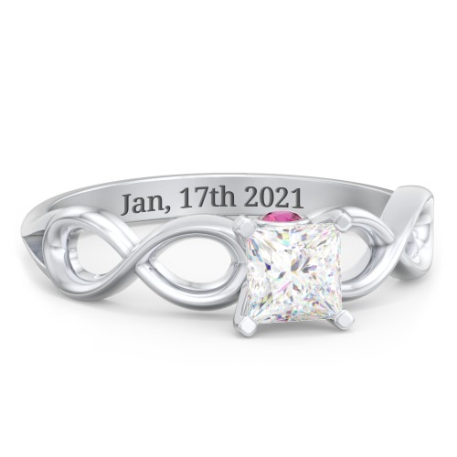 1/2 ct. Princess Gemstone Infinity Peek-A-Boo Engagement Ring – Sterling Silver with White Premium Zirconia and Ruby