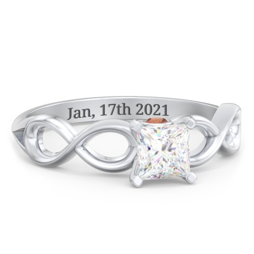 1/2 ct. Princess Gemstone Infinity Peek-A-Boo Engagement Ring – Sterling Silver with White Premium Zirconia and Garnet