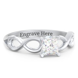1/2 ct. Princess Gemstone Infinity Peek-A-Boo Engagement Ring in 925 Sterling Silver with White Premium Zirconia and Aquamarine