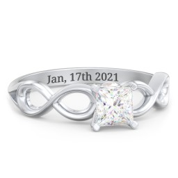 1/2 ct. Princess Gemstone Infinity Peek-A-Boo Engagement Ring in 925 Sterling Silver with White Premium Zirconia and Opal