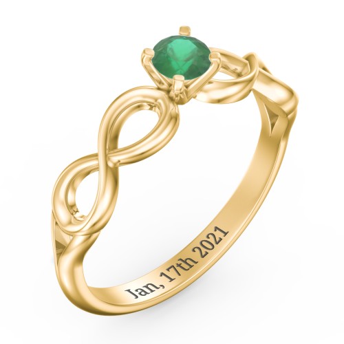 1/4 ct. Round Gemstone Infinity Engagement Ring – 10K Yellow Gold with Emerald