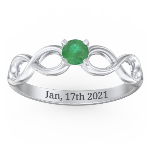 1/4 ct. Round Gemstone Infinity Engagement Ring – 10K White Gold with Emerald