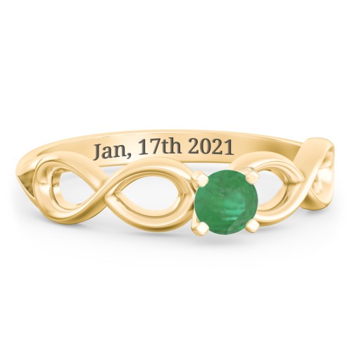 1/4 ct. Round Gemstone Infinity Engagement Ring – 10K Yellow Gold with Emerald