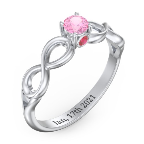 1/4 ct. Round Gemstone Infinity Peek-A-Boo Engagement Ring – Sterling Silver with Pink Tourmaline and Garnet