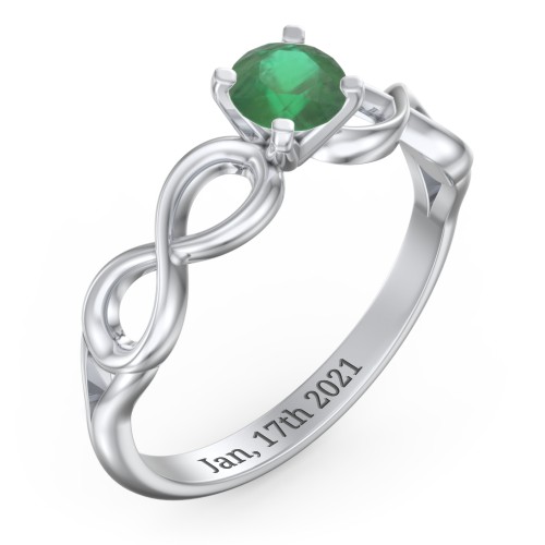 1/2 ct. Round Gemstone Infinity Engagement Ring – Sterling Silver with Emerald