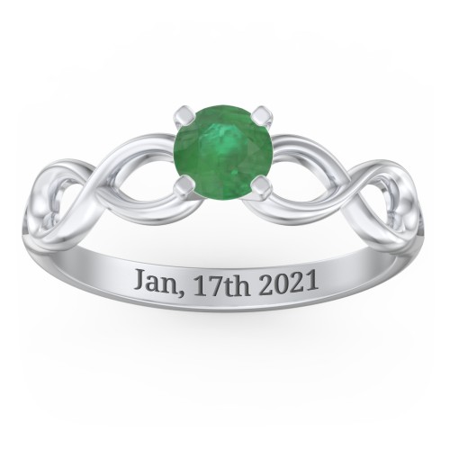 1/2 ct. Round Gemstone Infinity Engagement Ring – Sterling Silver with Emerald