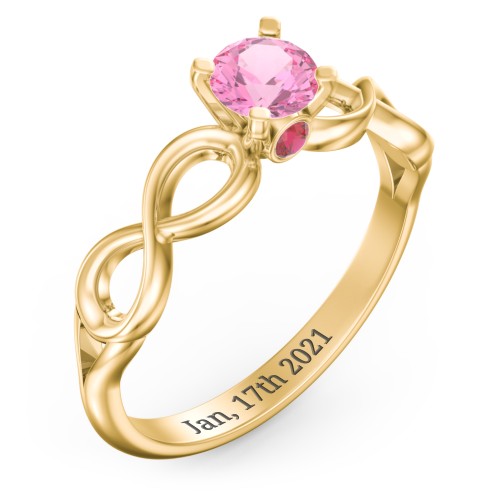 1/2 ct. Round Gemstone Infinity Peek-A-Boo Engagement Ring – 10K Yellow Gold with Pink Tourmaline and Garnet