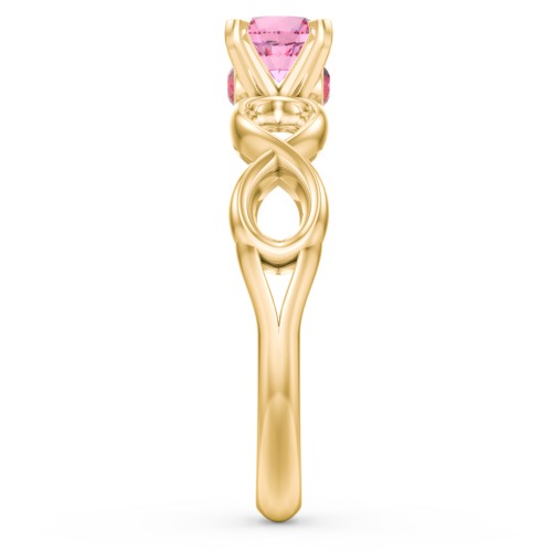 1/2 ct. Round Gemstone Infinity Peek-A-Boo Engagement Ring – 10K Yellow Gold with Pink Tourmaline and Garnet