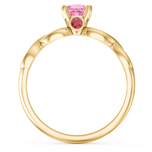 1/2 ct. Round Gemstone Infinity Peek-A-Boo Engagement Ring – 10K Yellow Gold with Pink Tourmaline and Garnet