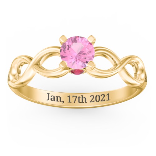 1/2 ct. Round Gemstone Infinity Peek-A-Boo Engagement Ring – 10K Yellow Gold with Pink Tourmaline and Garnet