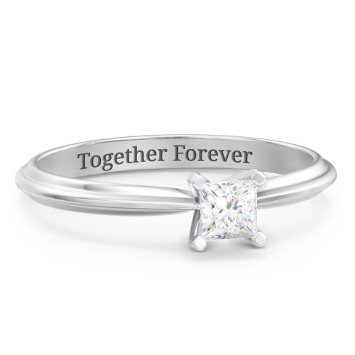 1/4 ct. Princess Gemstone Engagement Ring with Ridged Band – Sterling Silver with White Premium Zirconia