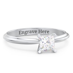 1/2 ct. Princess Gemstone Engagement Ring with Ridged Band in 925 Sterling Silver with White Premium Zirconia