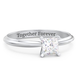 1/2 ct. Princess Gemstone Engagement Ring with Ridged Band in 925 Sterling Silver with White Premium Zirconia