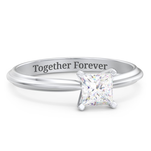 1/2 ct. Princess Gemstone Engagement Ring with Ridged Band – Sterling Silver with White Premium Zirconia