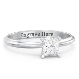 1/2 ct. Princess Gemstone Peek-A-Boo Engagement Ring with Ridged Band in 925 Sterling Silver with White Premium Zirconia and Cubic Zirconia