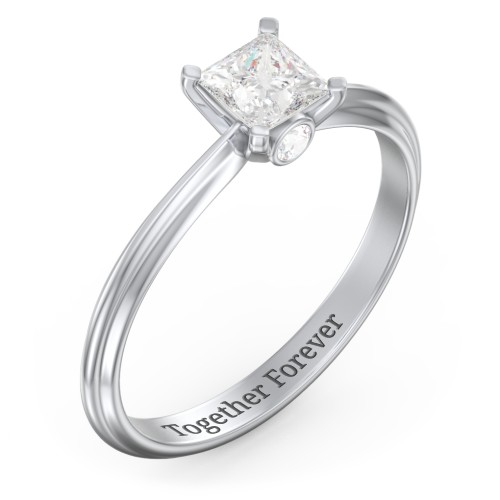 1/2 ct. Princess Gemstone Peek-A-Boo Engagement Ring with Ridged Band – Sterling Silver with White Premium Zirconia and Cubic Zirconia